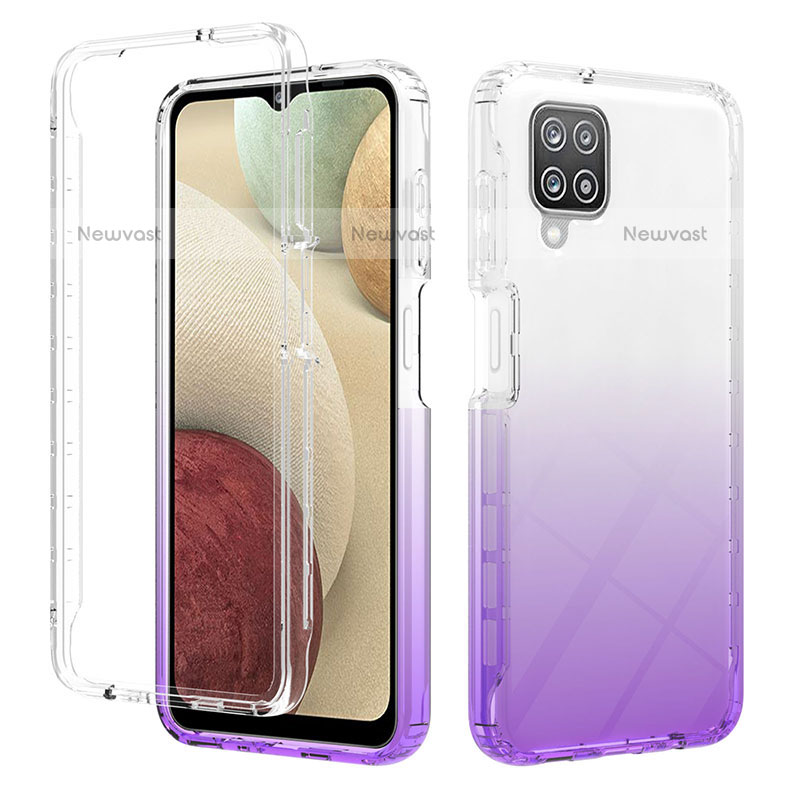 Ultra-thin Transparent Gel Gradient Soft Matte Finish Front and Back Case 360 Degrees Cover YB2 for Samsung Galaxy F12 Purple