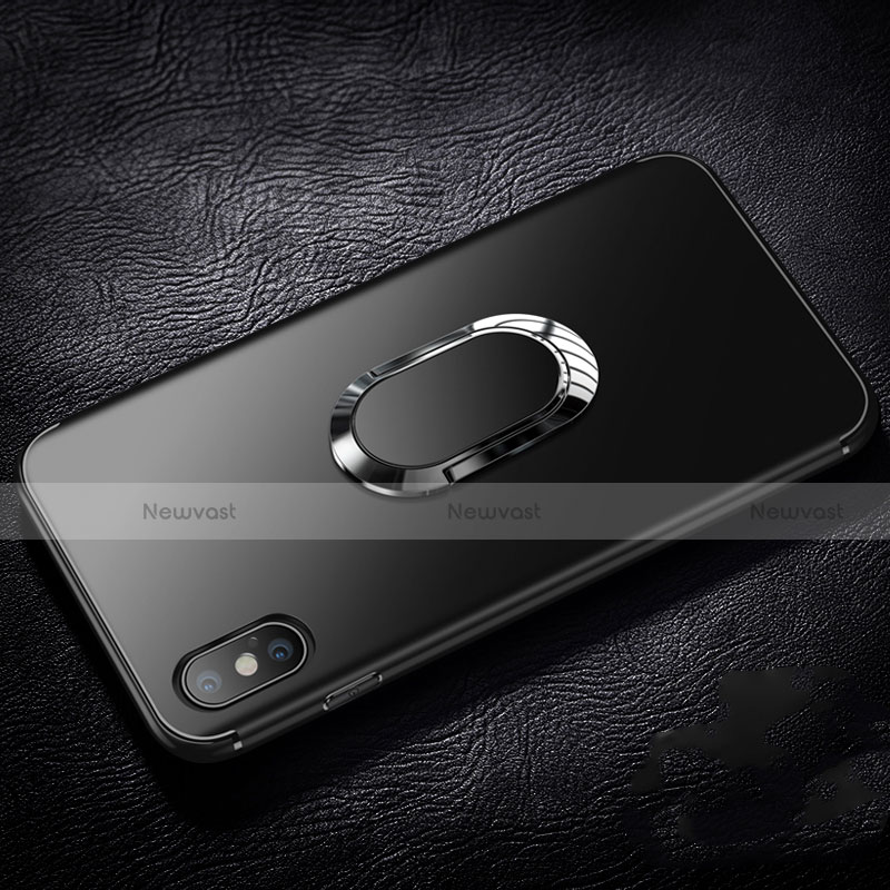 Ultra-thin Transparent Gel Soft Case with Finger Ring Stand R01 for Apple iPhone Xs Max Black