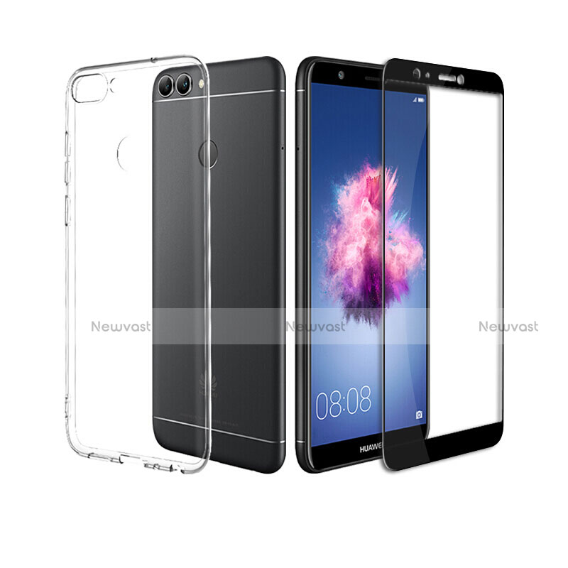 Ultra-thin Transparent Gel Soft Case with Screen Protector for Huawei Enjoy 7S Black