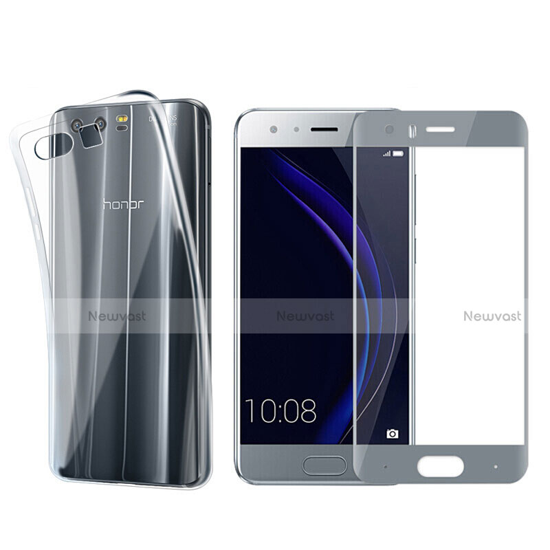 Ultra-thin Transparent Gel Soft Case with Screen Protector for Huawei Honor 9 Gray