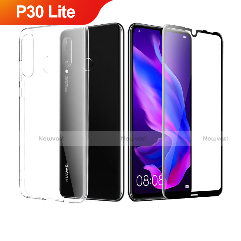 Ultra-thin Transparent Gel Soft Case with Screen Protector for Huawei P30 Lite New Edition Clear