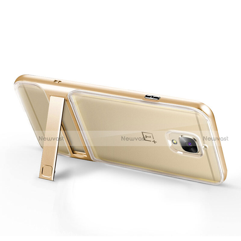 Ultra-thin Transparent Gel Soft Case with Stand for OnePlus 3 Gold