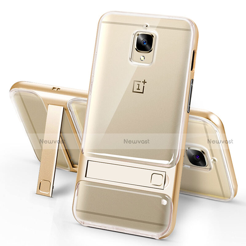 Ultra-thin Transparent Gel Soft Case with Stand for OnePlus 3T Gold