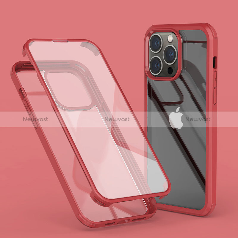 Ultra-thin Transparent Gel Soft Matte Finish Front and Back Case 360 Degrees Cover LK1 for Apple iPhone 13 Pro Red
