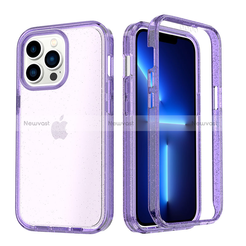 Ultra-thin Transparent Gel Soft Matte Finish Front and Back Case 360 Degrees Cover YJ1 for Apple iPhone 13 Pro Max Purple
