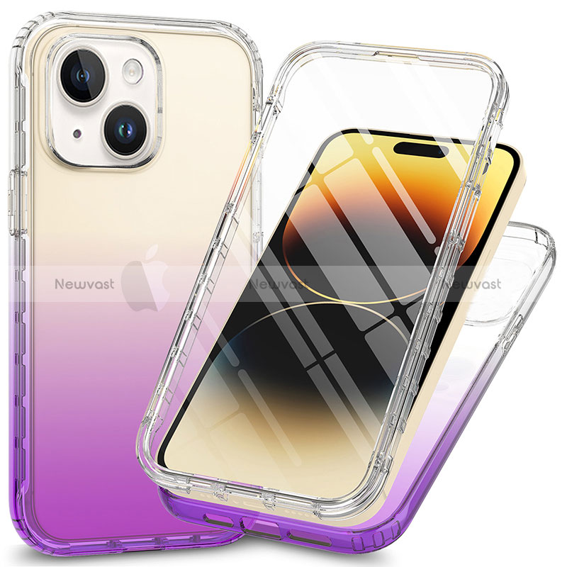 Ultra-thin Transparent Gel Soft Matte Finish Front and Back Case 360 Degrees Cover ZJ1 for Apple iPhone 14 Plus Purple