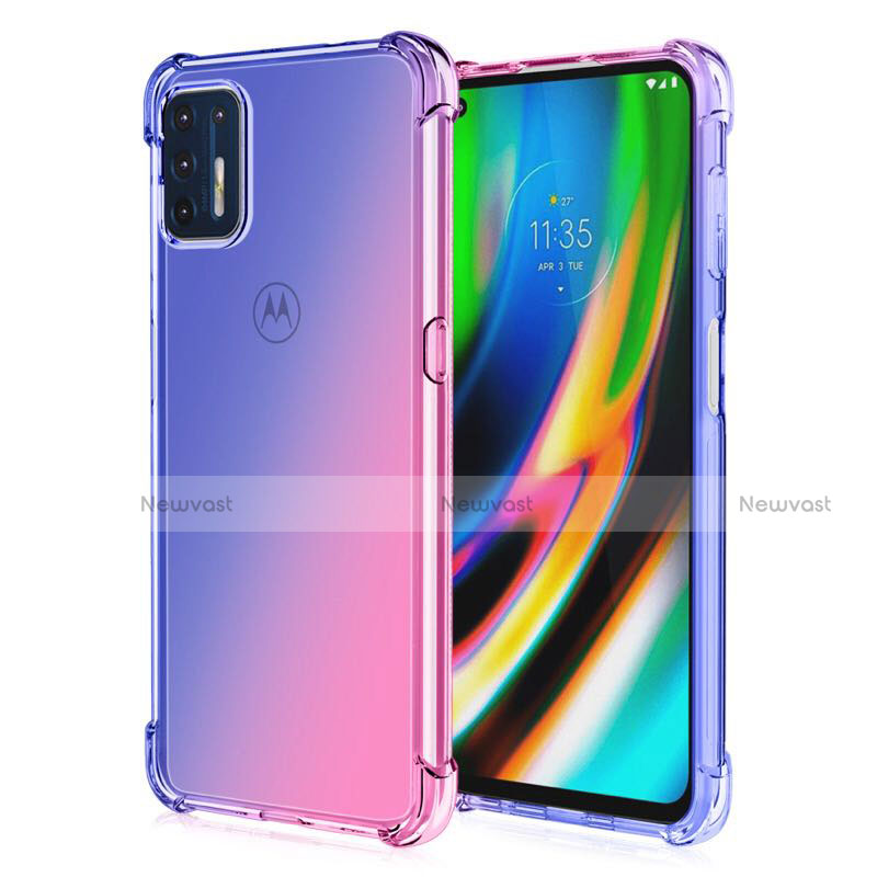 Ultra-thin Transparent TPU Soft Case Cover H01 for Motorola Moto G9 Plus Blue