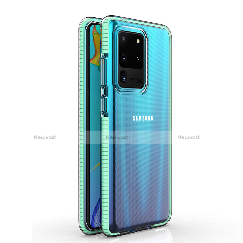 Ultra-thin Transparent TPU Soft Case Cover H01 for Samsung Galaxy S20 Ultra 5G Cyan