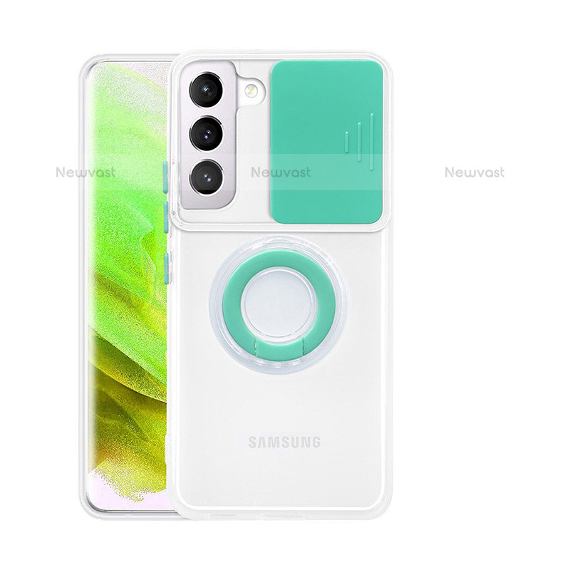 Ultra-thin Transparent TPU Soft Case Cover with Finger Ring Stand A01 for Samsung Galaxy S21 5G Matcha Green