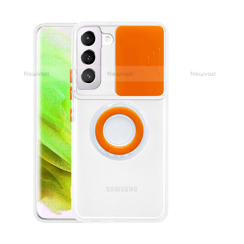 Ultra-thin Transparent TPU Soft Case Cover with Finger Ring Stand A01 for Samsung Galaxy S21 Plus 5G Orange