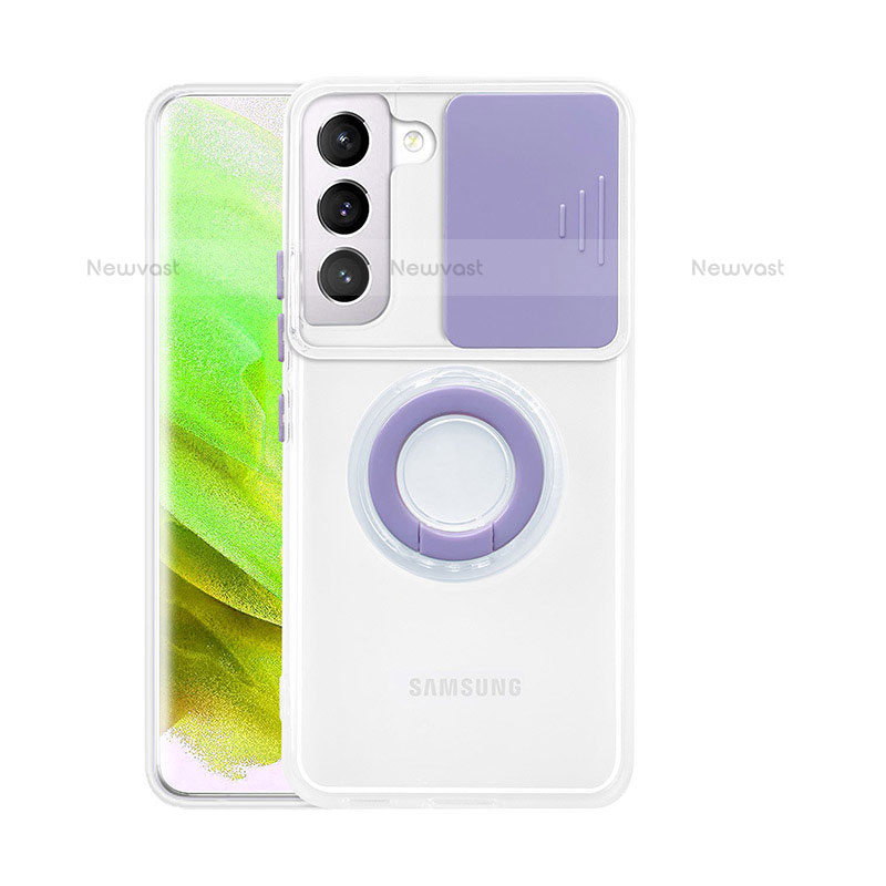 Ultra-thin Transparent TPU Soft Case Cover with Finger Ring Stand A01 for Samsung Galaxy S21 Plus 5G Purple