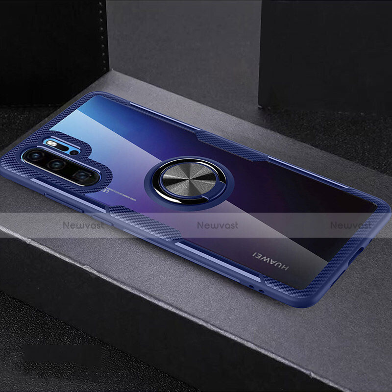 Ultra-thin Transparent TPU Soft Case Cover with Finger Ring Stand C03 for Huawei P30 Pro Sky Blue