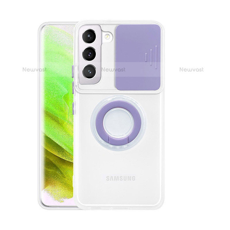 Ultra-thin Transparent TPU Soft Case Cover with Finger Ring Stand S01 for Samsung Galaxy S22 5G Purple