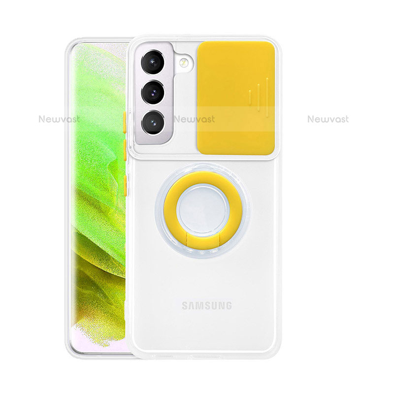 Ultra-thin Transparent TPU Soft Case Cover with Finger Ring Stand S01 for Samsung Galaxy S22 5G Yellow
