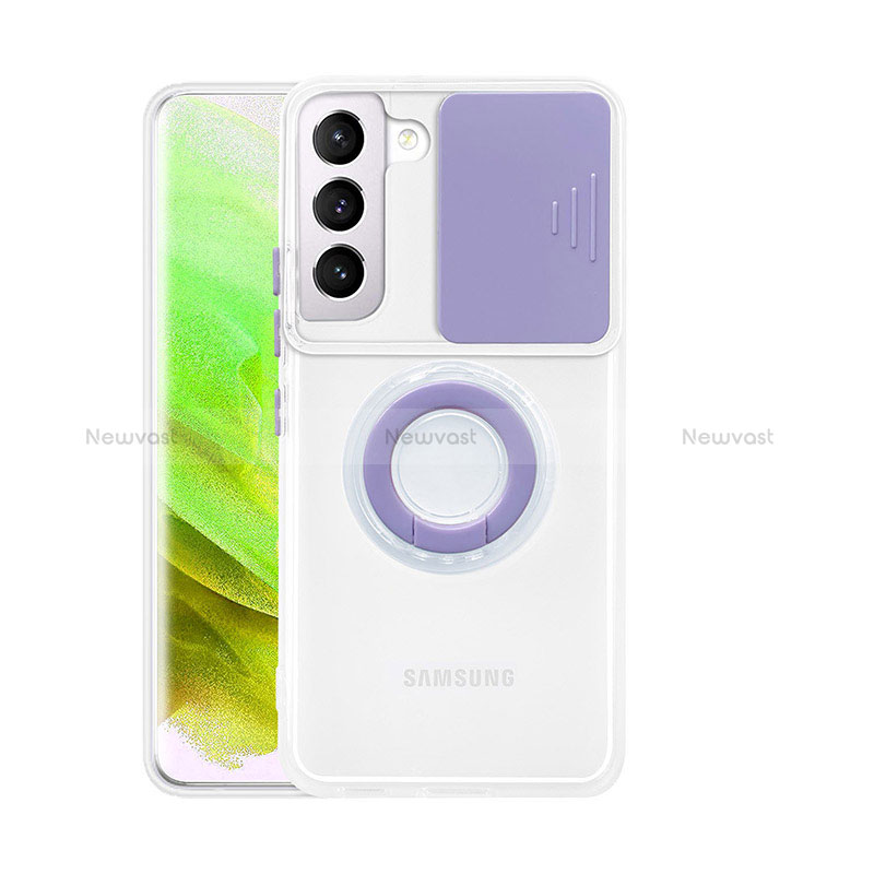 Ultra-thin Transparent TPU Soft Case Cover with Finger Ring Stand S01 for Samsung Galaxy S22 Plus 5G Purple