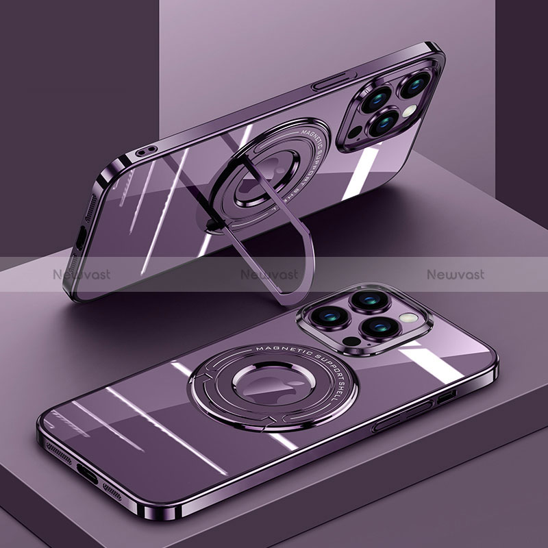Ultra-thin Transparent TPU Soft Case Cover with Mag-Safe Magnetic AC1 for Apple iPhone 13 Pro Max Purple
