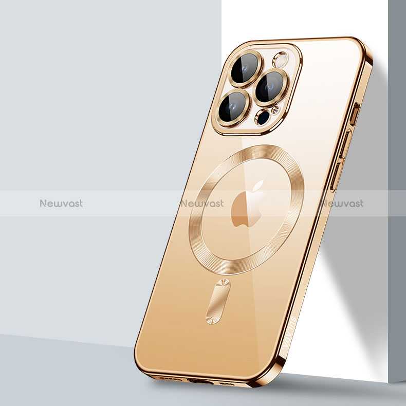 Ultra-thin Transparent TPU Soft Case Cover with Mag-Safe Magnetic LD2 for Apple iPhone 13 Pro Gold