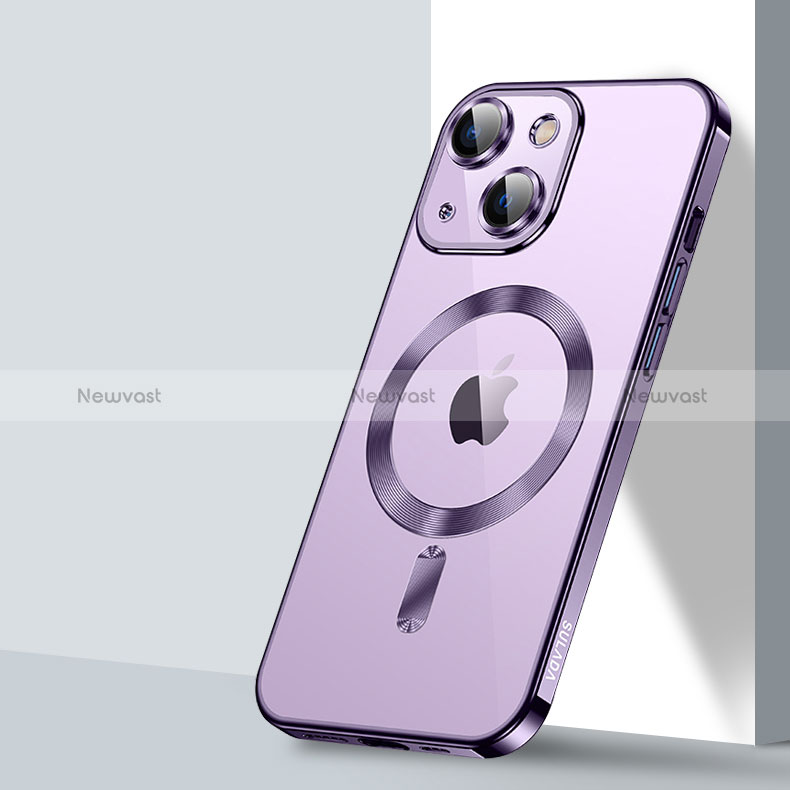 Ultra-thin Transparent TPU Soft Case Cover with Mag-Safe Magnetic LD2 for Apple iPhone 13 Purple