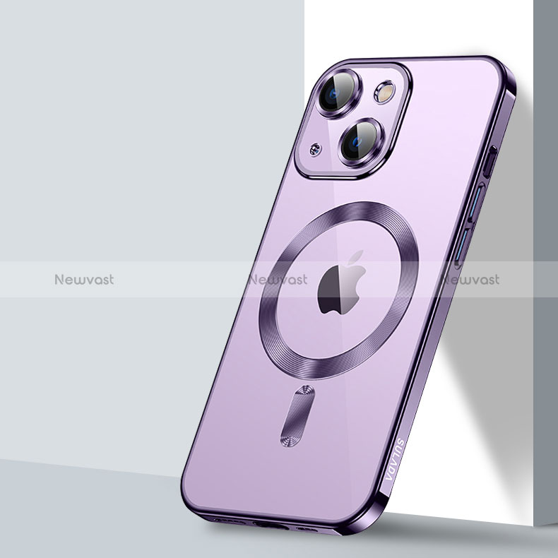 Ultra-thin Transparent TPU Soft Case Cover with Mag-Safe Magnetic LD2 for Apple iPhone 14 Purple