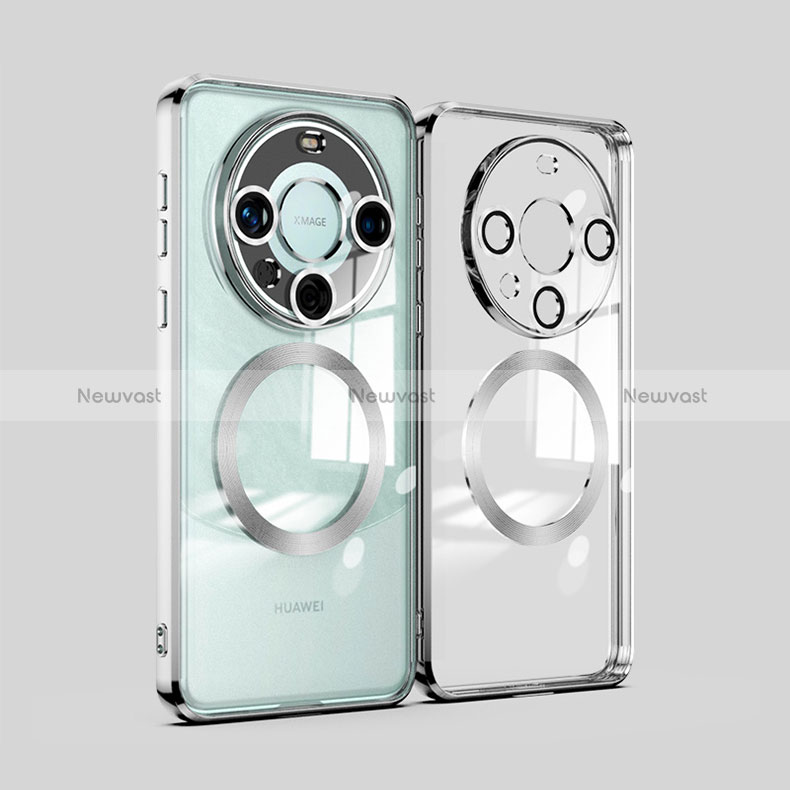 Ultra-thin Transparent TPU Soft Case Cover with Mag-Safe Magnetic P01 for Huawei Mate 60 Pro Silver
