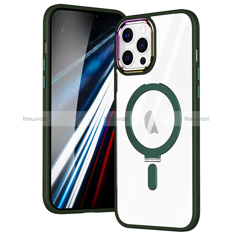 Ultra-thin Transparent TPU Soft Case Cover with Mag-Safe Magnetic SD1 for Apple iPhone 12 Pro Green