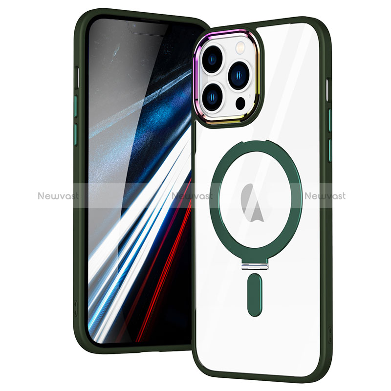 Ultra-thin Transparent TPU Soft Case Cover with Mag-Safe Magnetic SD1 for Apple iPhone 13 Pro Max Green