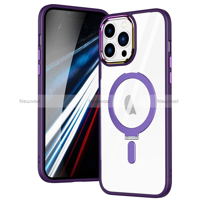 Ultra-thin Transparent TPU Soft Case Cover with Mag-Safe Magnetic SD1 for Apple iPhone 13 Pro Max Purple