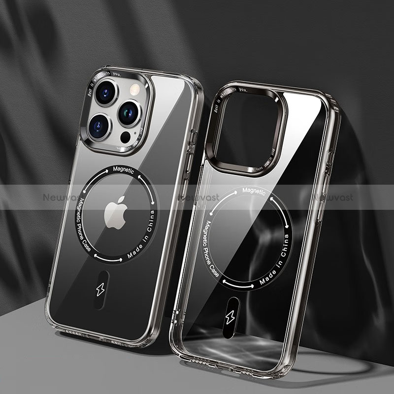 Ultra-thin Transparent TPU Soft Case Cover with Mag-Safe Magnetic TB1 for Apple iPhone 13 Pro Max Gray