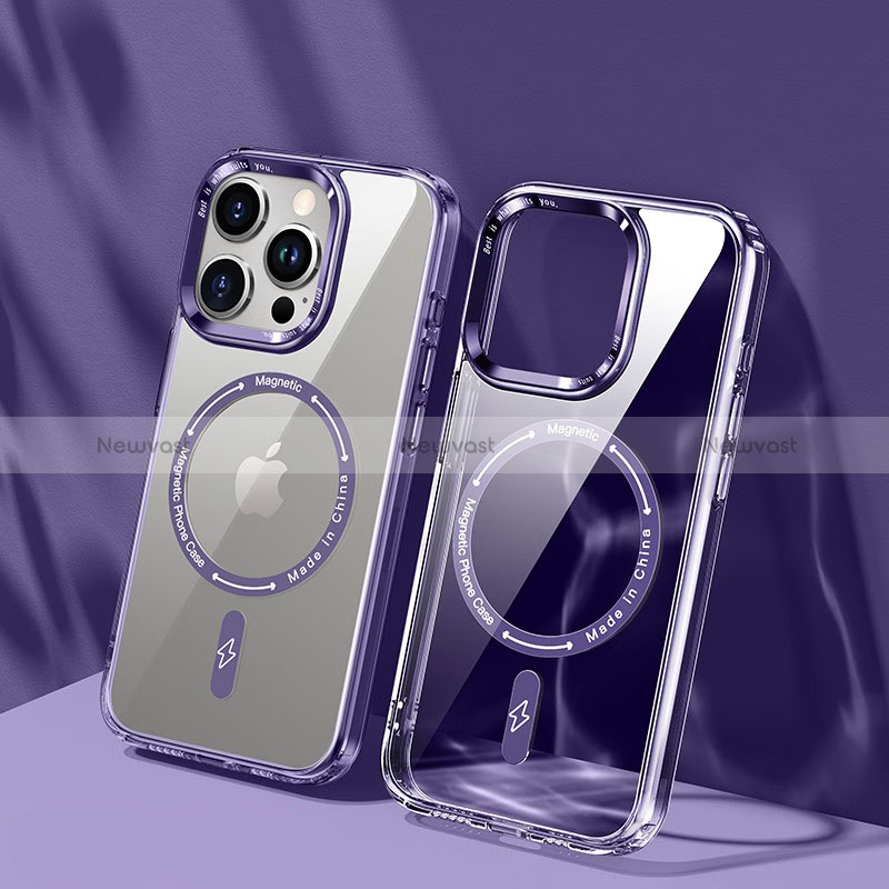 Ultra-thin Transparent TPU Soft Case Cover with Mag-Safe Magnetic TB1 for Apple iPhone 13 Pro Max Purple