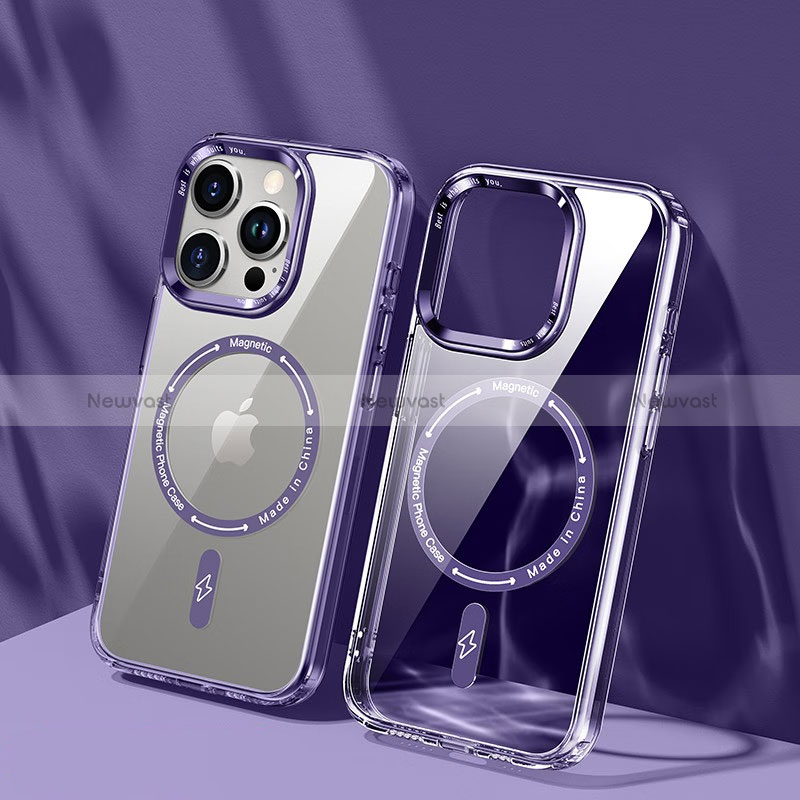 Ultra-thin Transparent TPU Soft Case Cover with Mag-Safe Magnetic TB1 for Apple iPhone 13 Pro Purple