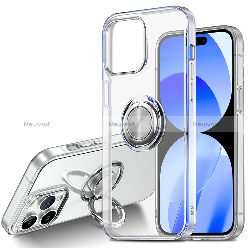 Ultra-thin Transparent TPU Soft Case Cover with Magnetic Finger Ring Stand A01 for Apple iPhone 13 Pro Max Clear