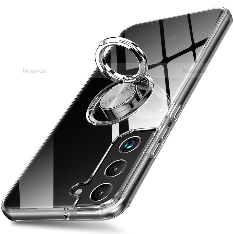 Ultra-thin Transparent TPU Soft Case Cover with Magnetic Finger Ring Stand A01 for Samsung Galaxy S21 Plus 5G
