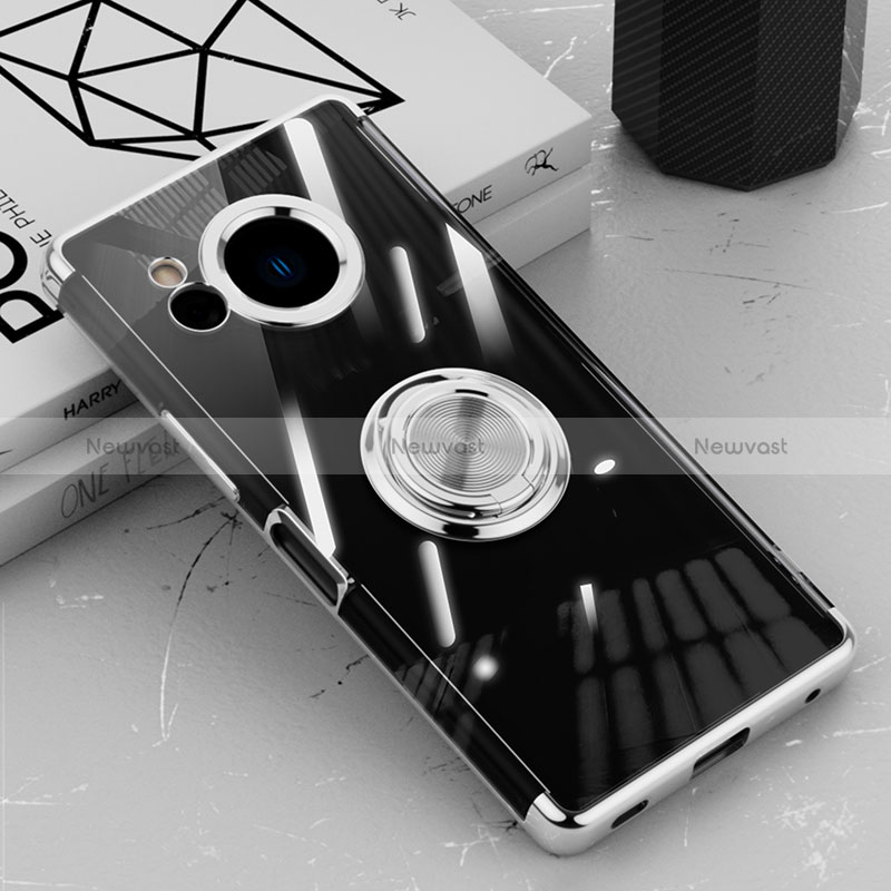 Ultra-thin Transparent TPU Soft Case Cover with Magnetic Finger Ring Stand AN1 for Sharp Aquos R8