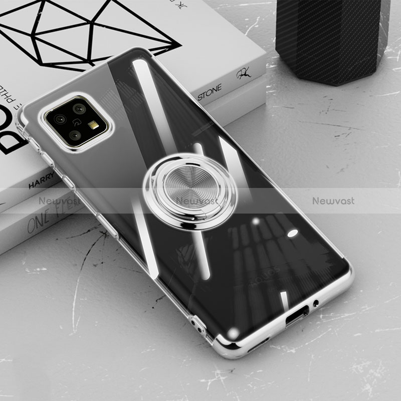 Ultra-thin Transparent TPU Soft Case Cover with Magnetic Finger Ring Stand AN1 for Sharp Aquos Sense4