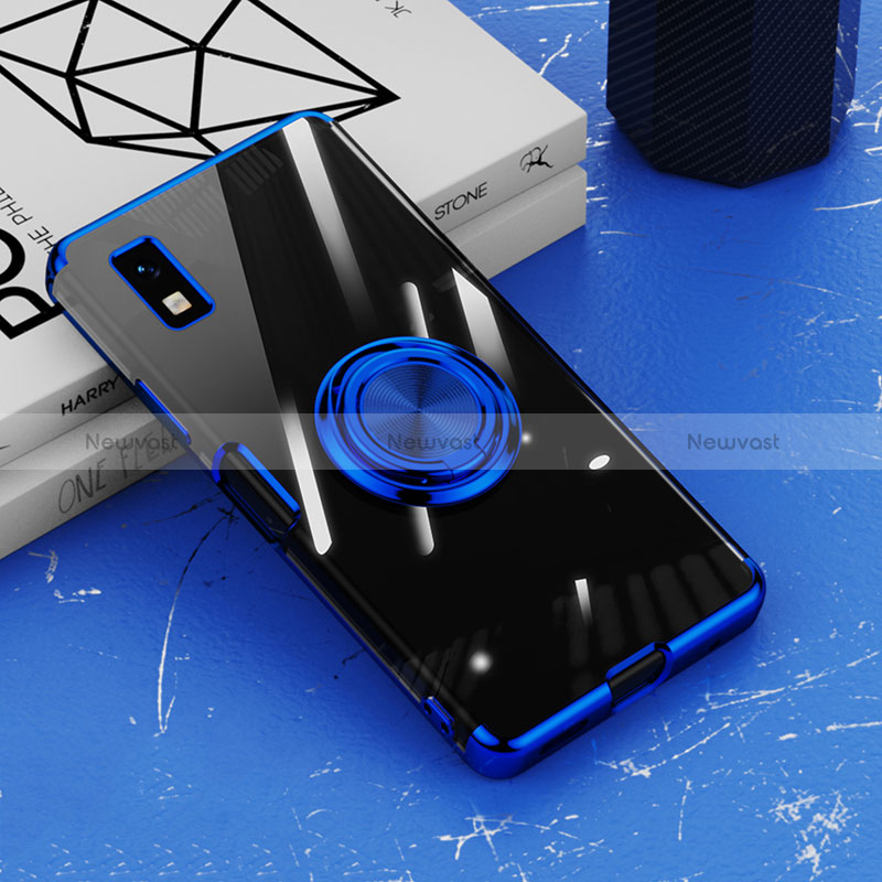 Ultra-thin Transparent TPU Soft Case Cover with Magnetic Finger Ring Stand AN1 for Sharp Aquos wish2