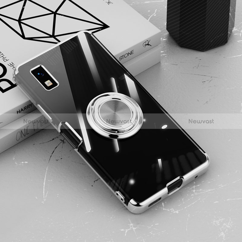 Ultra-thin Transparent TPU Soft Case Cover with Magnetic Finger Ring Stand AN1 for Sharp Aquos wish2