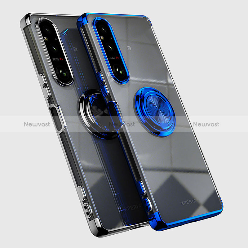 Ultra-thin Transparent TPU Soft Case Cover with Magnetic Finger Ring Stand AN1 for Sony Xperia 1 V