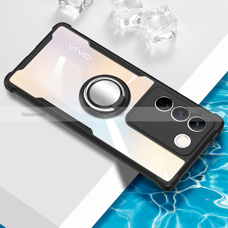 Ultra-thin Transparent TPU Soft Case Cover with Magnetic Finger Ring Stand BH1 for Vivo V27 Pro 5G