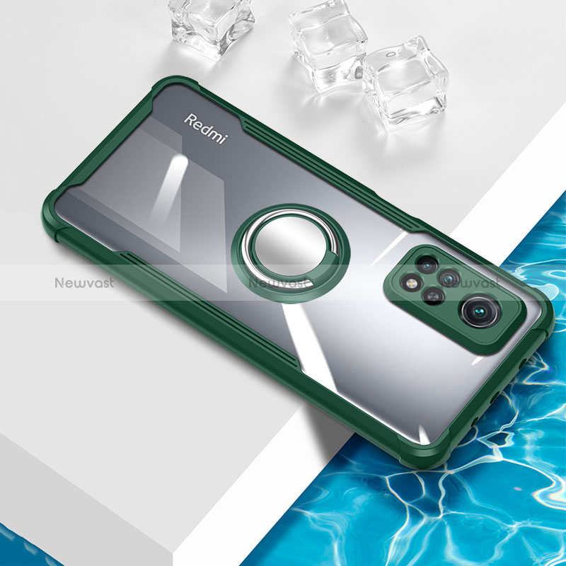 Ultra-thin Transparent TPU Soft Case Cover with Magnetic Finger Ring Stand BH1 for Xiaomi Mi 10T Pro 5G Green