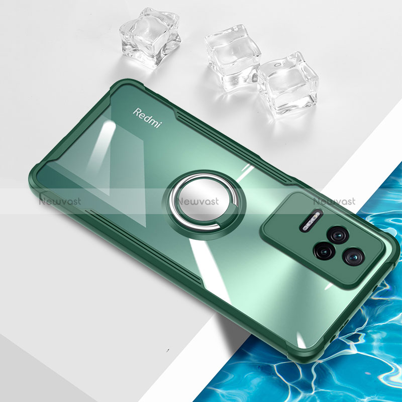 Ultra-thin Transparent TPU Soft Case Cover with Magnetic Finger Ring Stand BH1 for Xiaomi Poco F4 5G Green