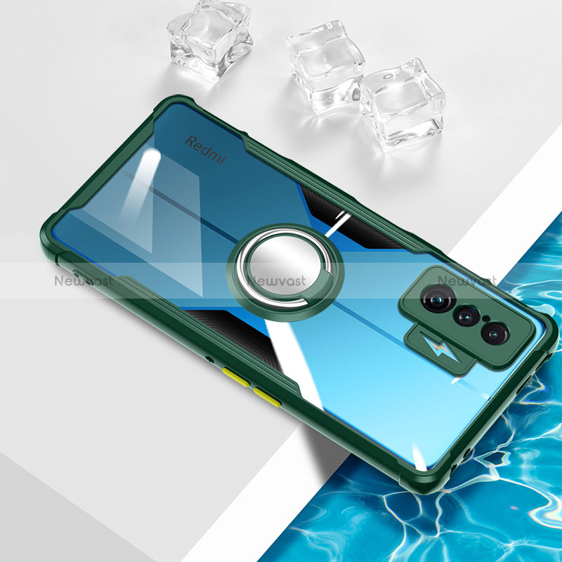 Ultra-thin Transparent TPU Soft Case Cover with Magnetic Finger Ring Stand BH1 for Xiaomi Poco F4 GT 5G Green