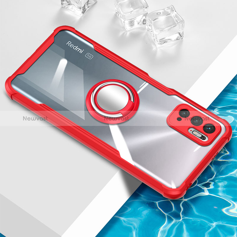 Ultra-thin Transparent TPU Soft Case Cover with Magnetic Finger Ring Stand BH1 for Xiaomi Redmi Note 11 SE 5G Red