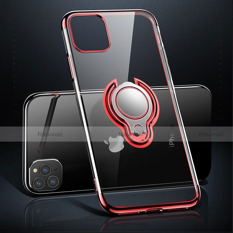 Ultra-thin Transparent TPU Soft Case Cover with Magnetic Finger Ring Stand C01 for Apple iPhone 11 Pro