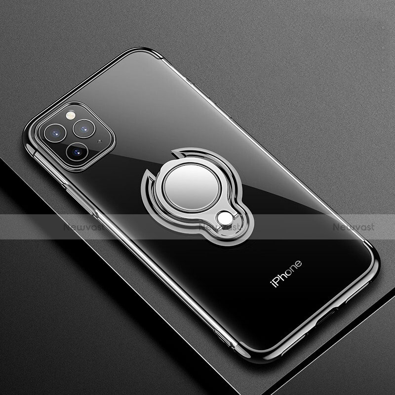 Ultra-thin Transparent TPU Soft Case Cover with Magnetic Finger Ring Stand C01 for Apple iPhone 11 Pro Black