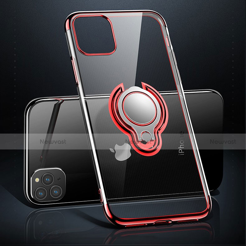 Ultra-thin Transparent TPU Soft Case Cover with Magnetic Finger Ring Stand C01 for Apple iPhone 11 Pro Max