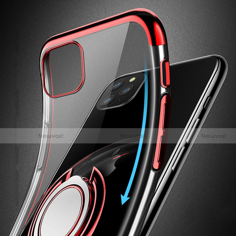 Ultra-thin Transparent TPU Soft Case Cover with Magnetic Finger Ring Stand C01 for Apple iPhone 11 Pro Max