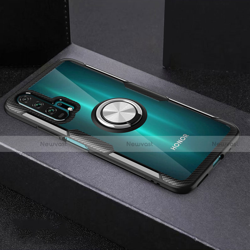 Ultra-thin Transparent TPU Soft Case Cover with Magnetic Finger Ring Stand C01 for Huawei Honor 20 Pro Black