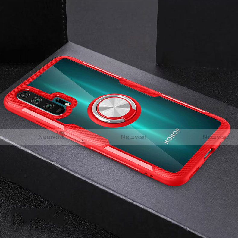 Ultra-thin Transparent TPU Soft Case Cover with Magnetic Finger Ring Stand C01 for Huawei Honor 20 Pro Red
