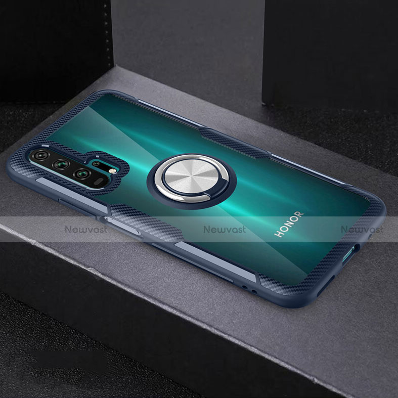 Ultra-thin Transparent TPU Soft Case Cover with Magnetic Finger Ring Stand C01 for Huawei Honor 20 Pro Sky Blue