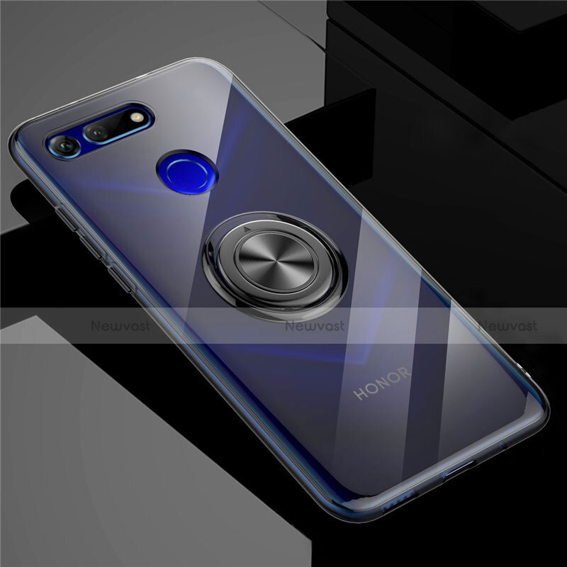 Ultra-thin Transparent TPU Soft Case Cover with Magnetic Finger Ring Stand C01 for Huawei Honor V20